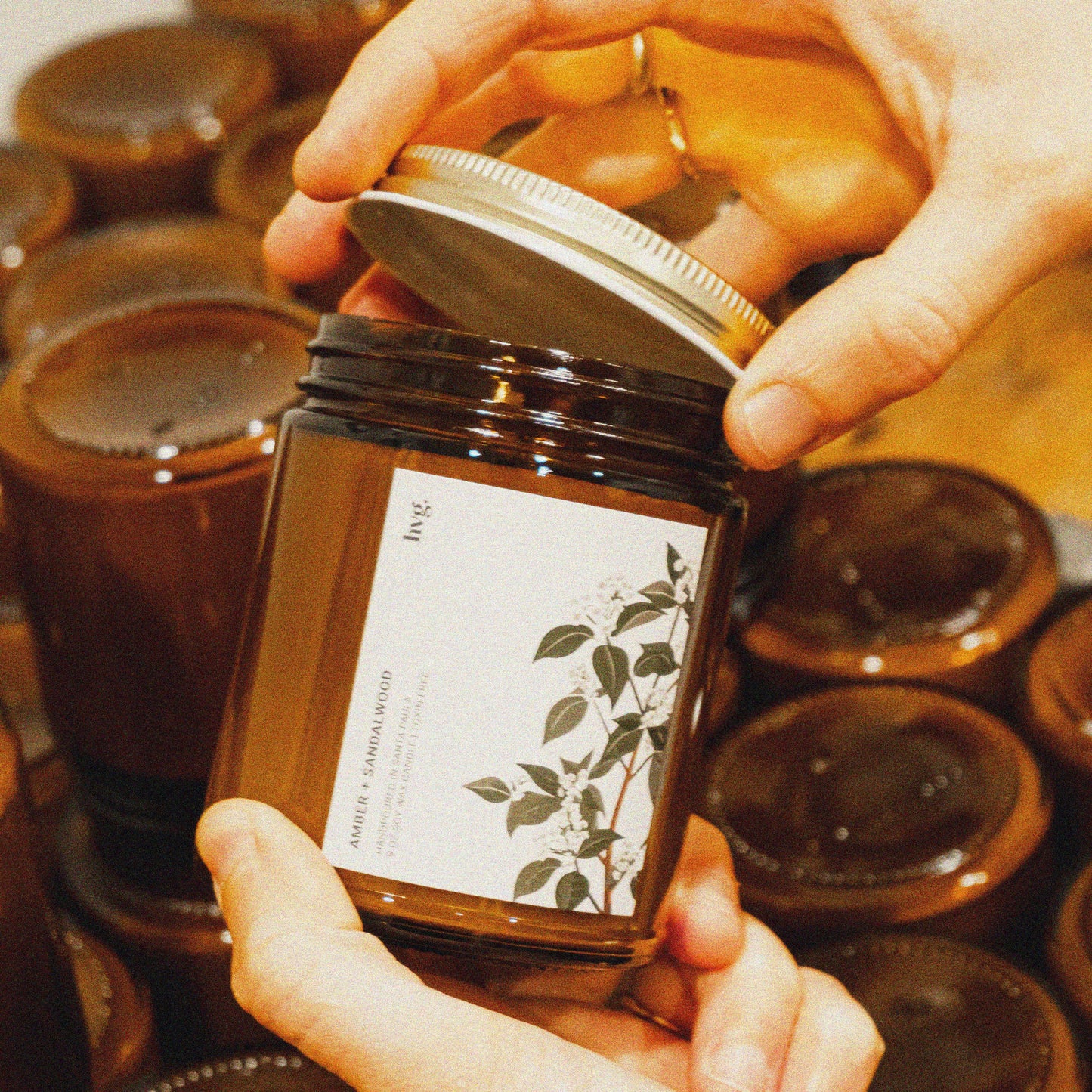 Amber + Sandalwood Soy Wax Candle  9oz.