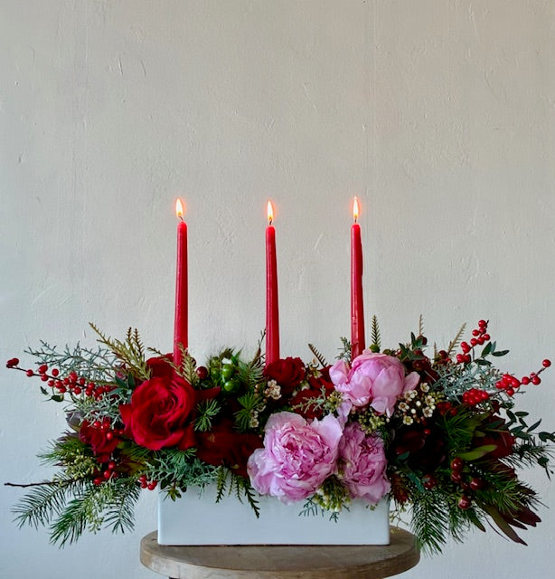 Red & Blush Candlelight Arrangement