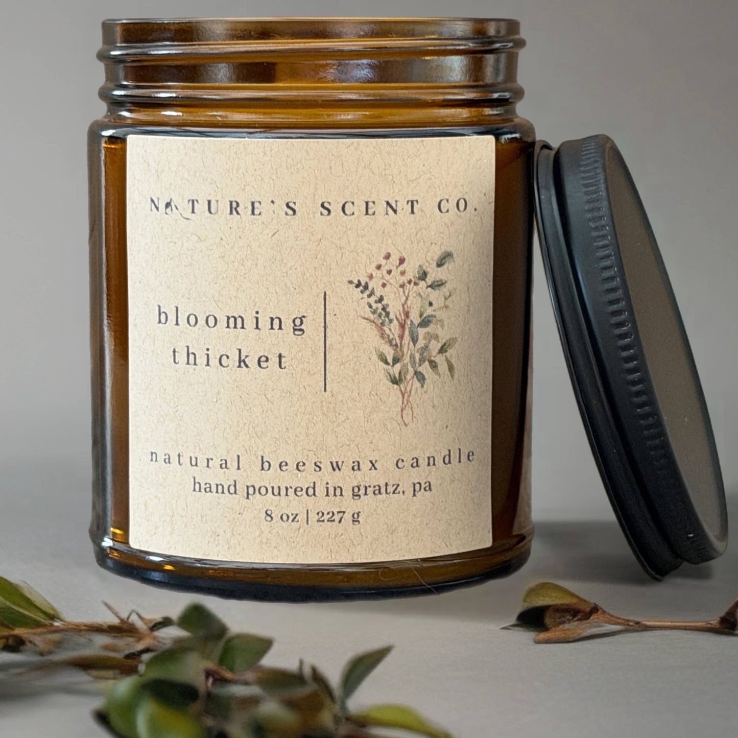 Blooming Thicket - Nature Inspired Beeswax Candle - Wood Wick 4 oz.